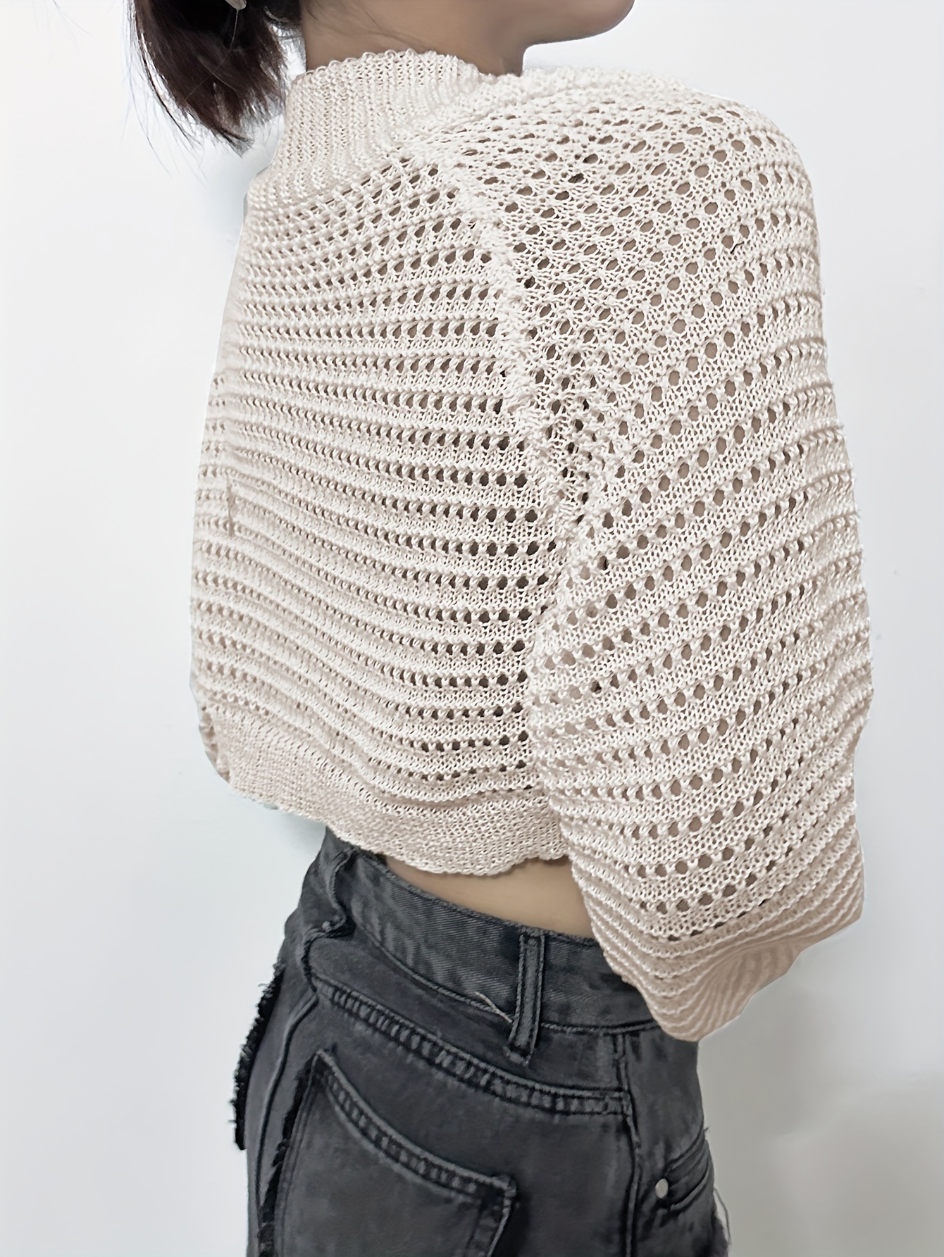 Hollow Cardigan Tops Casual Crop Sweater Women's Clothing - Temu