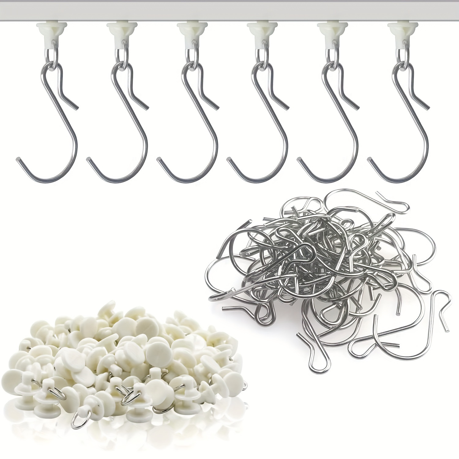 50pcs Curtain Pulley Plastic Curtain Gliders + Curtain Hooks Glider Curtain  Hooks Rail Sliding Hooks For Window Curtains Door Curtain Shower Curtains