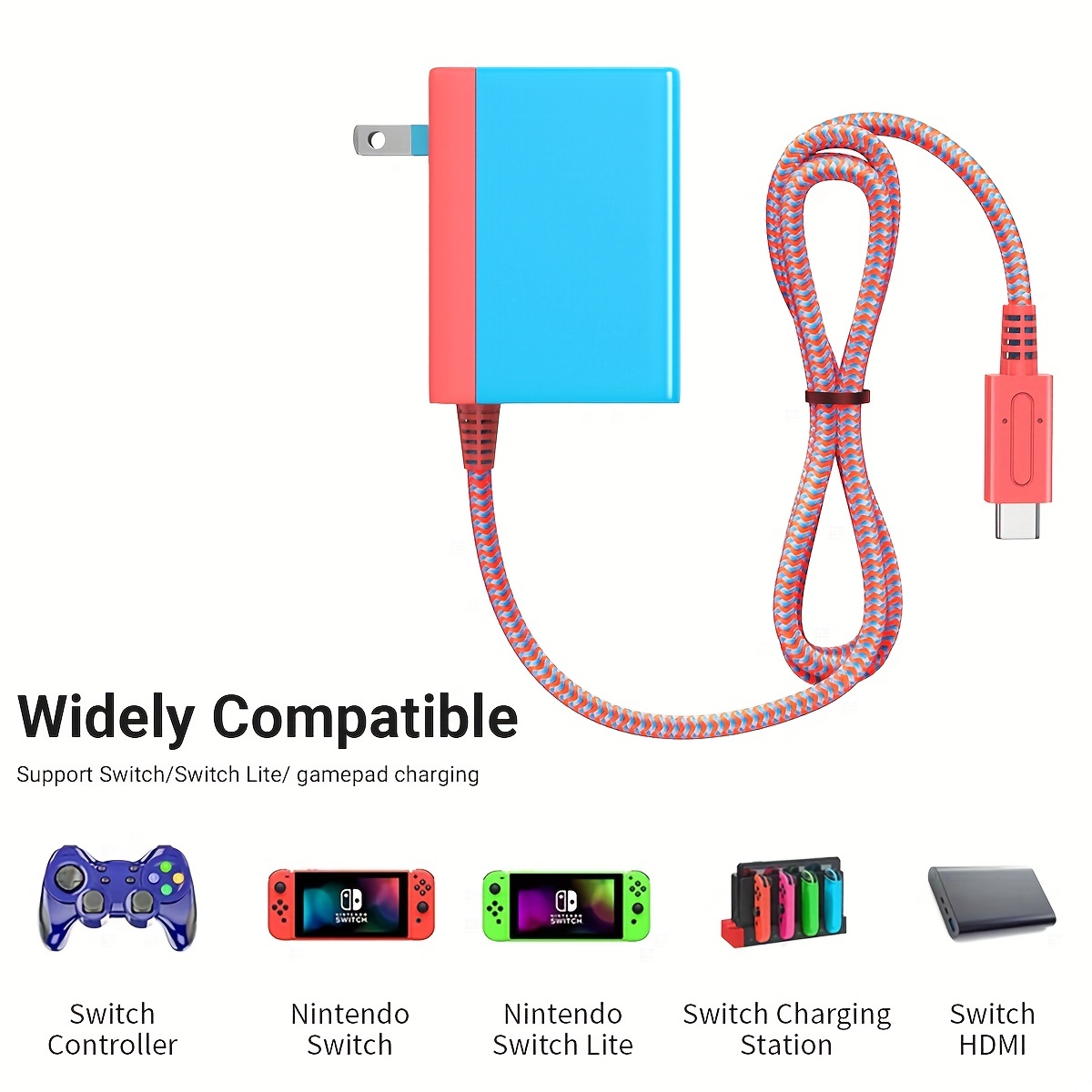 Cargador para Nintendo Switch, adaptador de CA compatible con Switch OLED y  Switch Lite, fuente de alimentación de 15 V/2.6 A, modo de TV, cable de