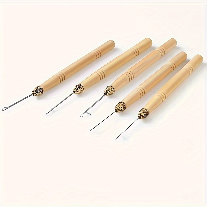 5 Pcs Wooden Hair Extension Loop Needle Threader Wire Pulling Hook Tool  Bead Device Tool for Hair Extension (Hooks)