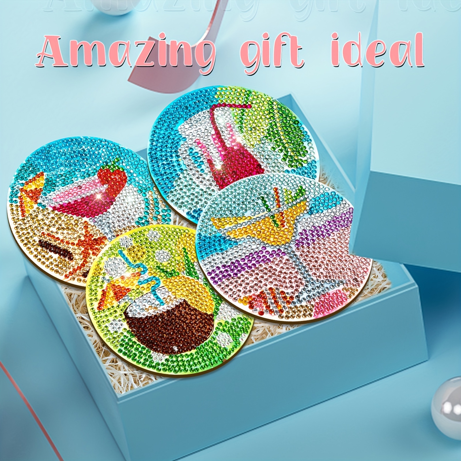 Temlum 6 Pcs Diamond Painting Coasters with Holder, Diamond Art Coasters  Kits for Beginners, Adults, Kids Small Diamond Painting Kit Art Craft