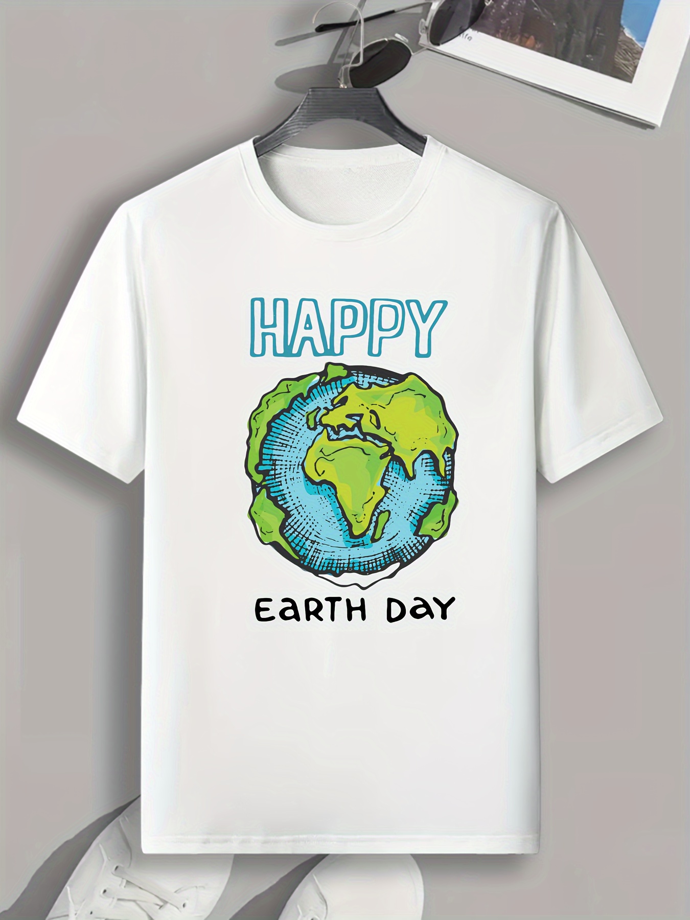 Happy Earth Day Pattern Print Men's Comfy Sports T-shirt, Graphic