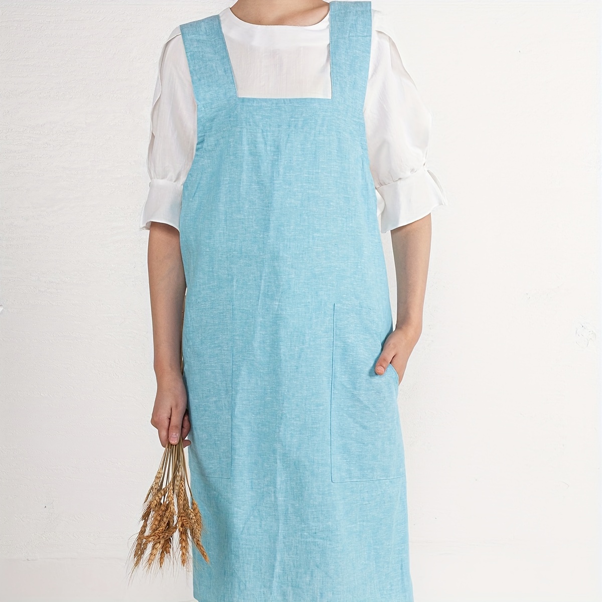 Delantal japonés de lino y algodón con espalda cruzada para mujer