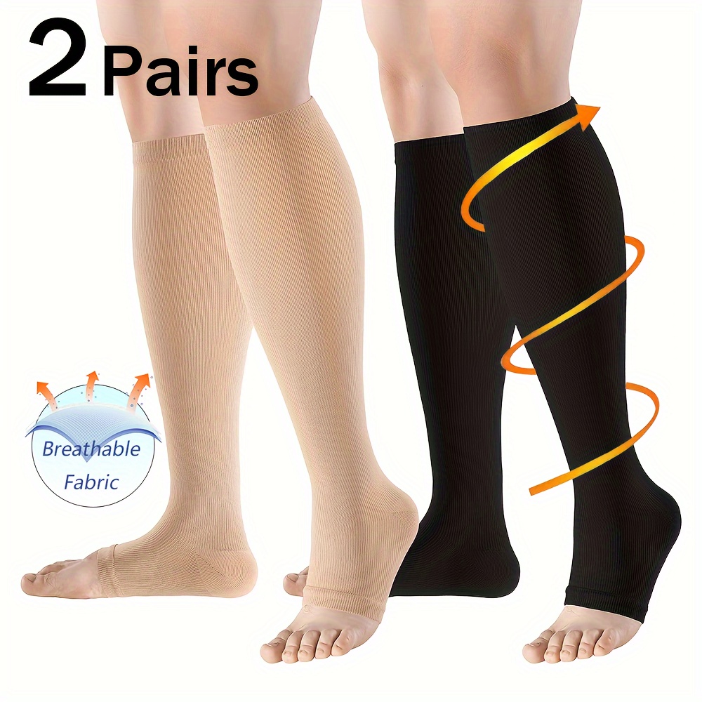 

Copper Compression Socks - 2 Pairs Open Toe Calf Socks For Women And Men - 20-30 Mmhg Graduated Compression - Ideal For Pregnancy, Running, Nursing, Athletic, Cycling - And Aid Recovery