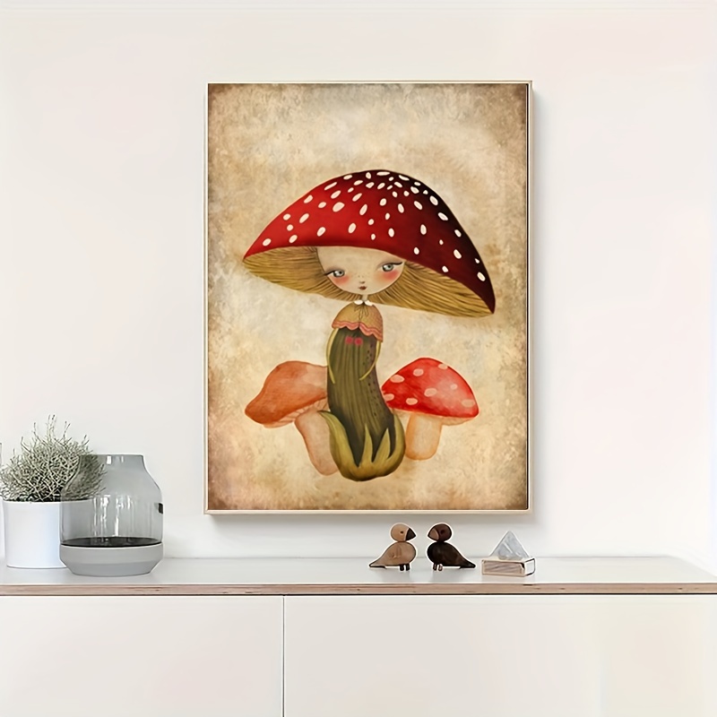 1pc Vintage Fashion Mushroom Girl Canvas Print Poster Colorful ...