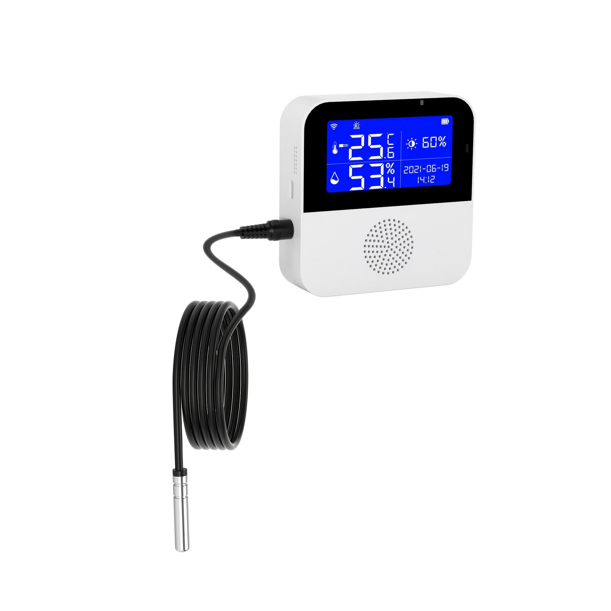 WiFi Temperature Sensor with Waterproof External Probe, Tuya Smart Temperature Humidity Monitor, LCD Display, Alarm & Remote Monitor