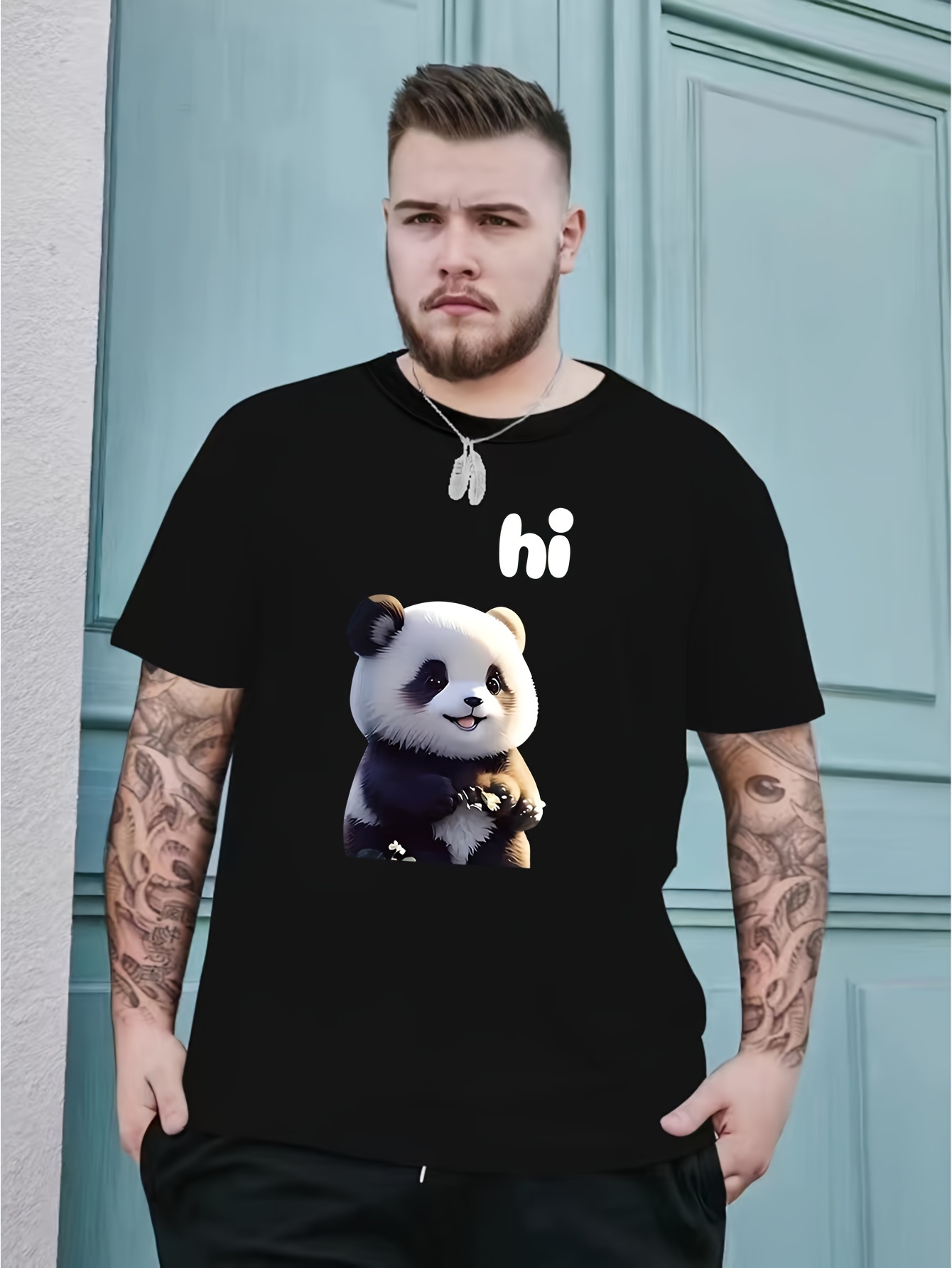 Men's Colorful Futuristic Panda 3d Print Funny Round Neck T - Temu