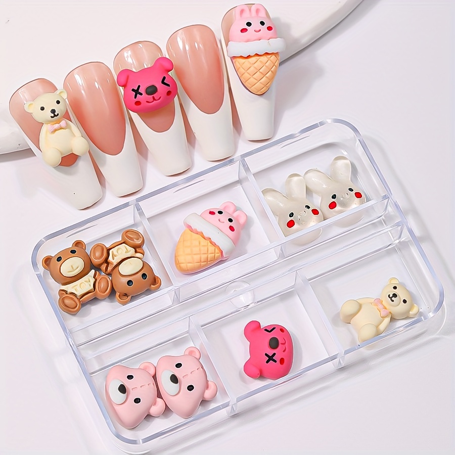 3d Resin Bear Rabbit Ice cream Nail Charms Nail Art - Temu Australia