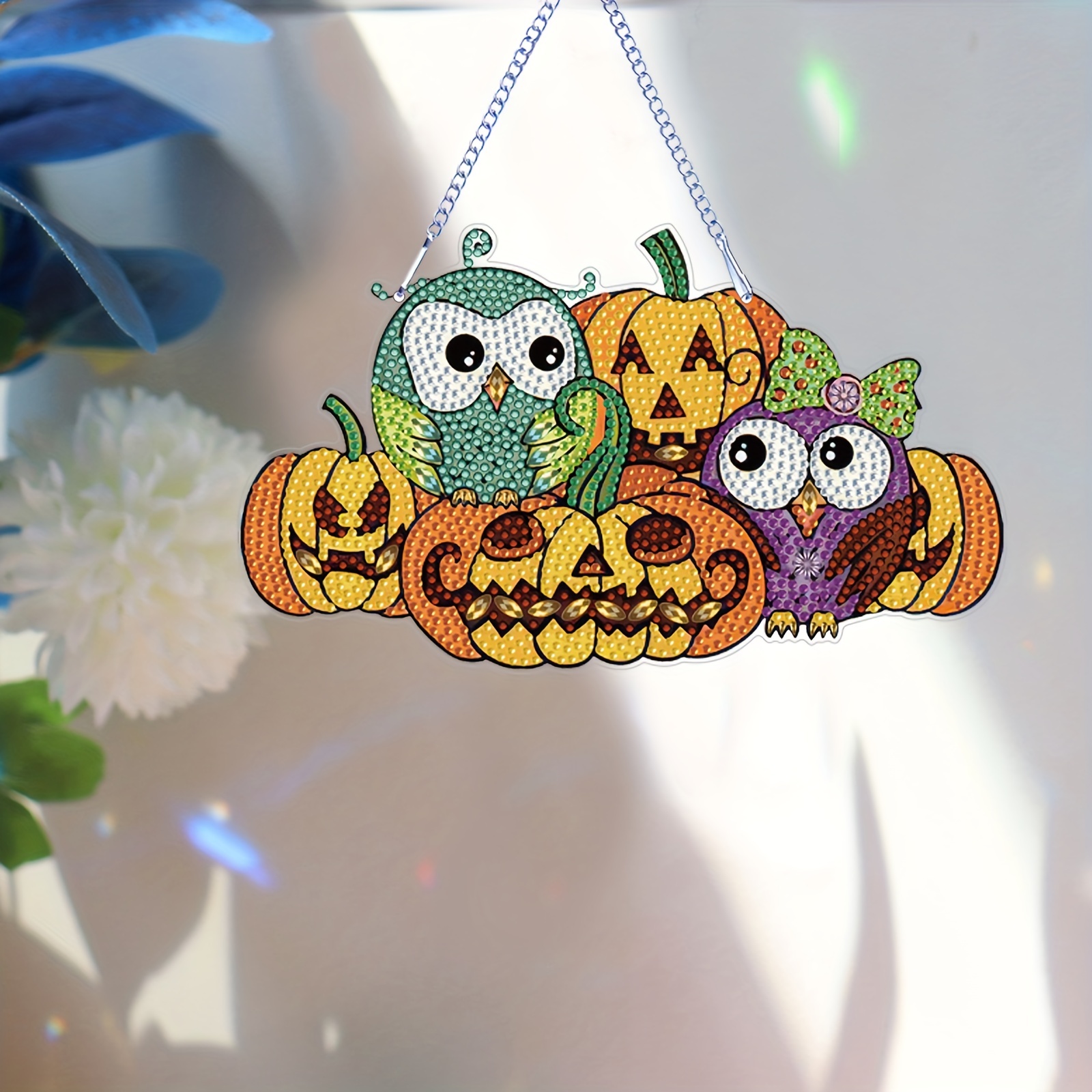 5d Artificial Diamond Painting Halloween Glowing Pumpkin - Temu