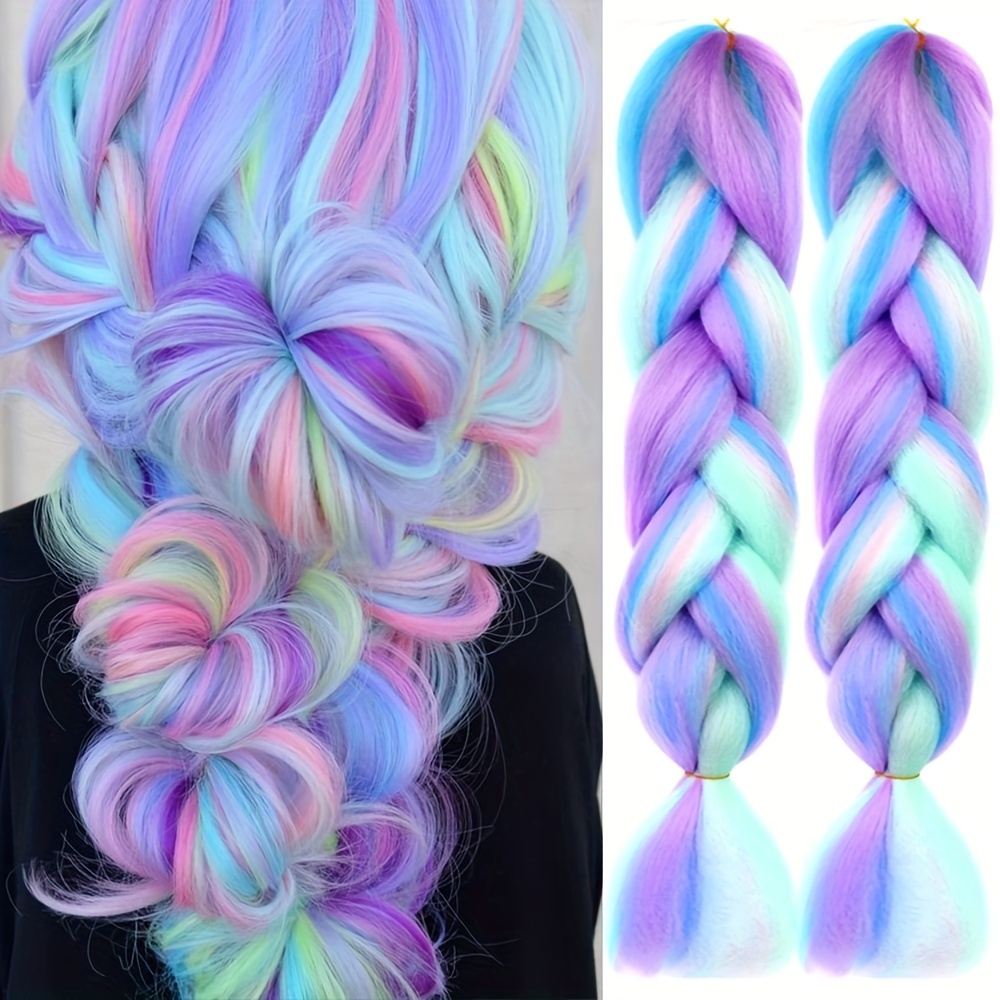 

New 24" Braid Ponytail Crochet Hair Extension Ombre Candy Color For Women, Afro Style Fashionable For Daily Use Party Cosplay
