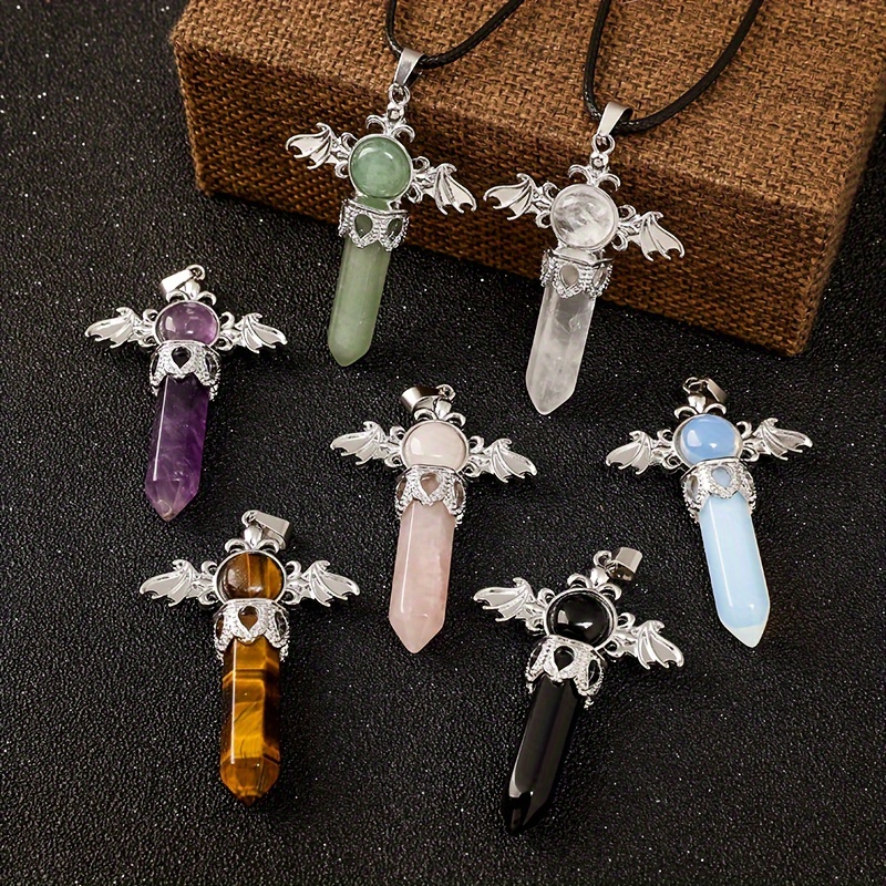 1pc Angel Wings Hexagonal Column Scepter Crystal Pendant, Fashionable Crystal Necklace