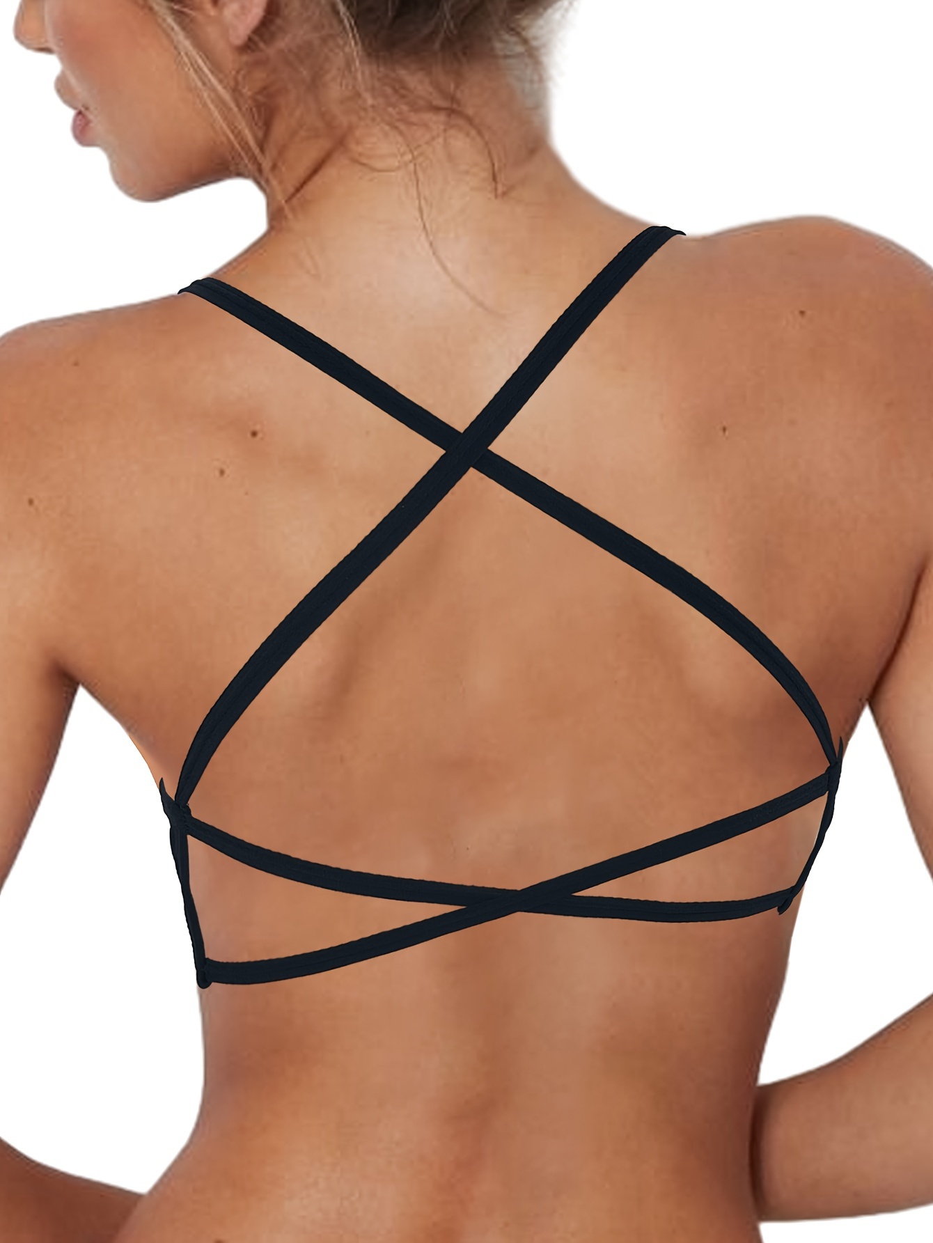 Solid Double Strap Sports Bra Criss Cross Backless Slimming - Temu