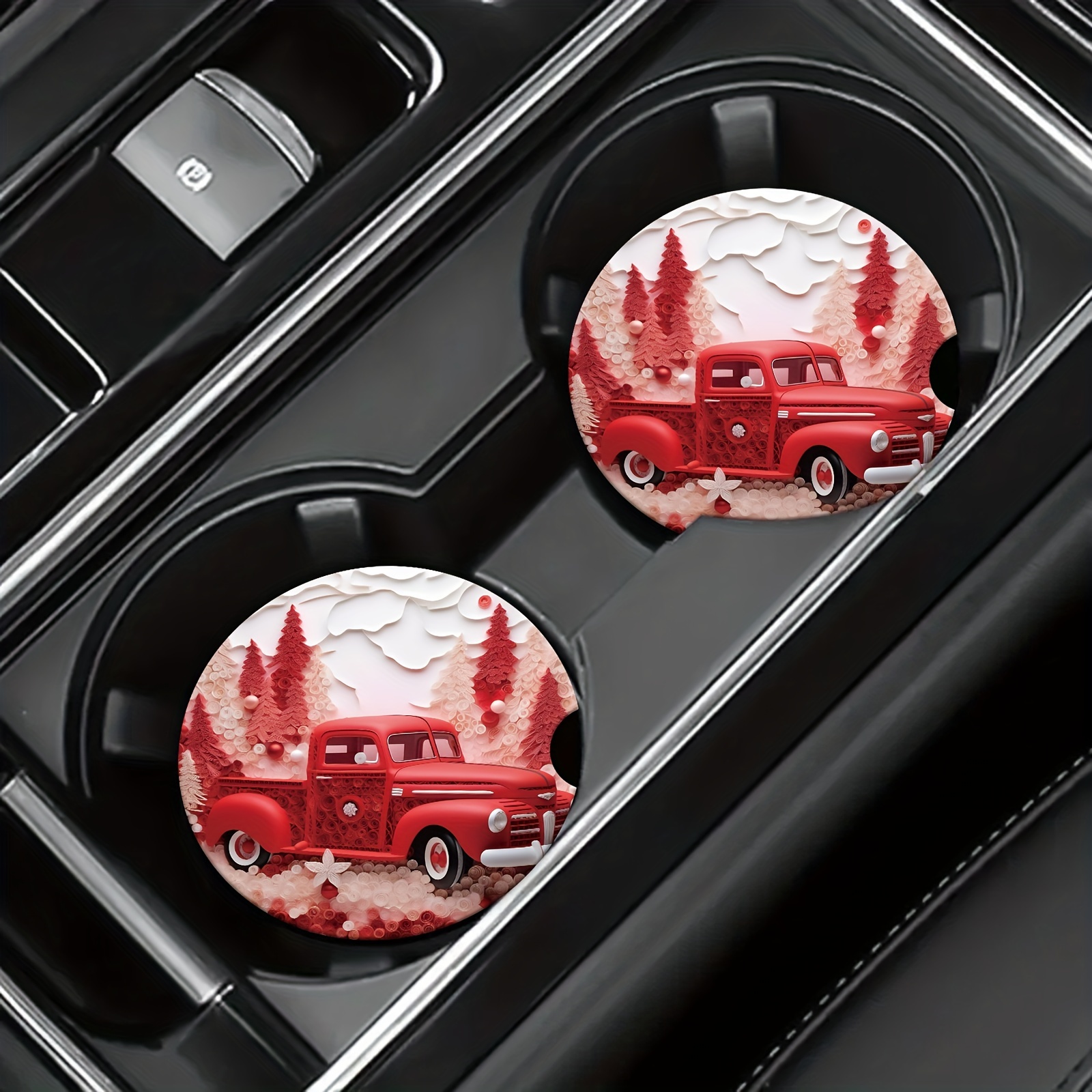 Red Truck Pattern Car Cup Holder Coasters - Keep Your Cup Holders Clean &  Dry, Christmas Decoration - Temu Austria