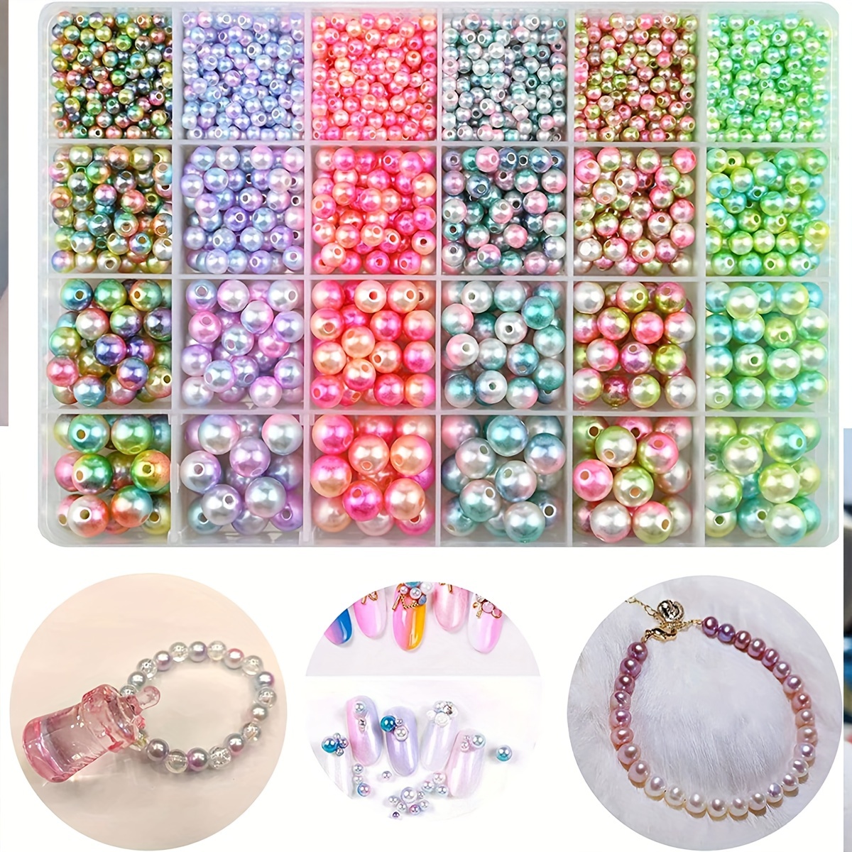 6 Colors Faux Pearl Beads Set Multicolor Pearl Beads Loose - Temu
