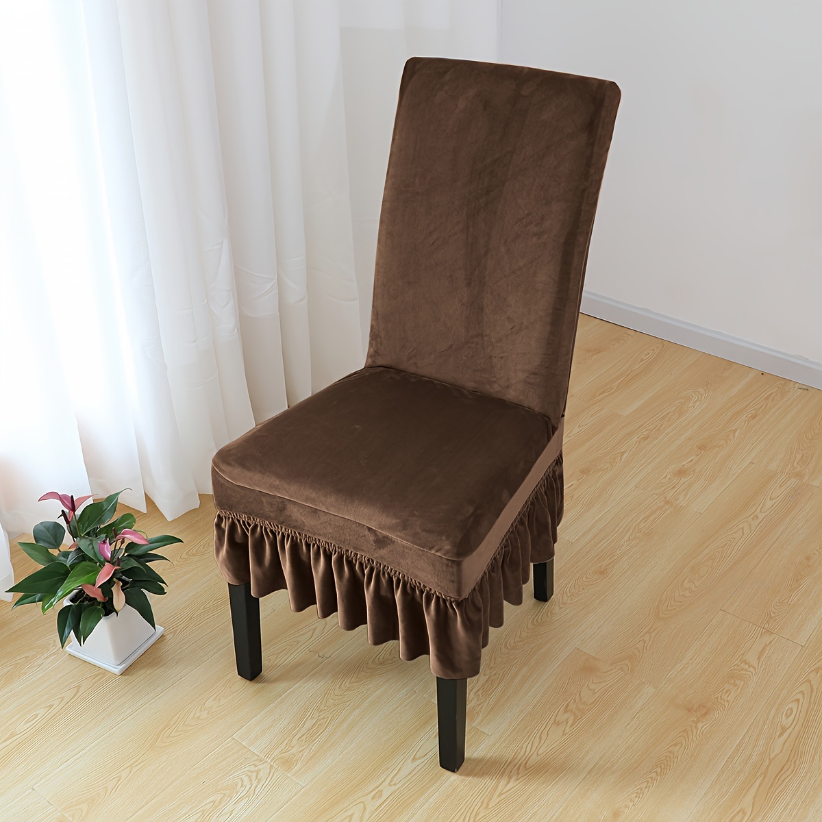 TEMU 1 Pieza, Funda De Silla Elástica De Terciopelo Con Falda, Cubierta De Silla Engrosada Para Decoración De Dormitorio, Y Hogar