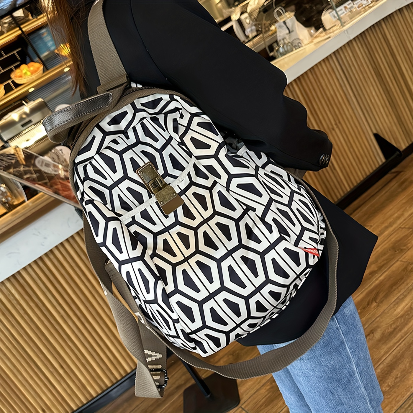 Trendy Geometric Pattern Backpack, Multi-layer Zipper Knapsack, Perfect  Daypack For Daily Use - Temu