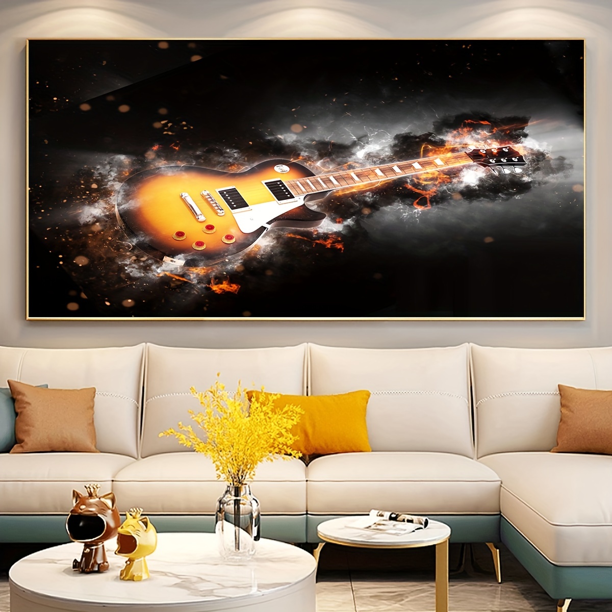 1pc Unframed Musical Theme Canvas Print Poster, Cool Guitar Painting,  Canvas Wall Art, Artwork Wall Painting For Bar, Cafe, Gift, Bedroom,  Office, Liv