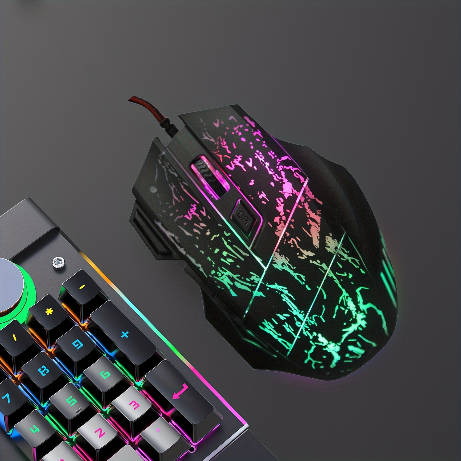 

Hxsj Exploding Cracked Rainbow Light Gaming Mouse, A Gaming Mouse With 7 Buttons, Capable Of Reaching Up To 3200dpi