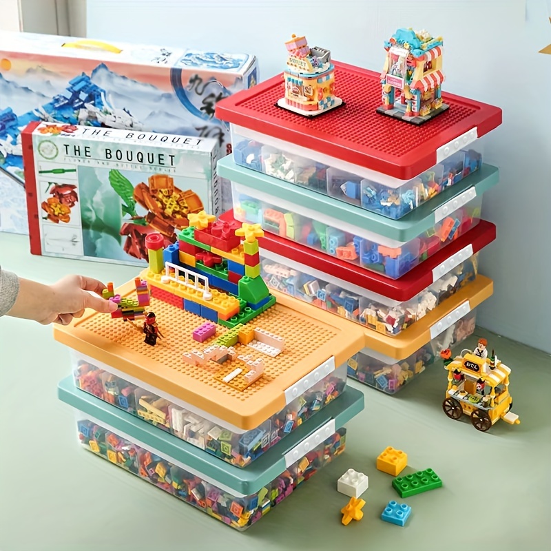 Caja de almacenamiento LEGO con tapa para niños, juguetes, bloques de  construcción, piezas de rompecabezas, caja
