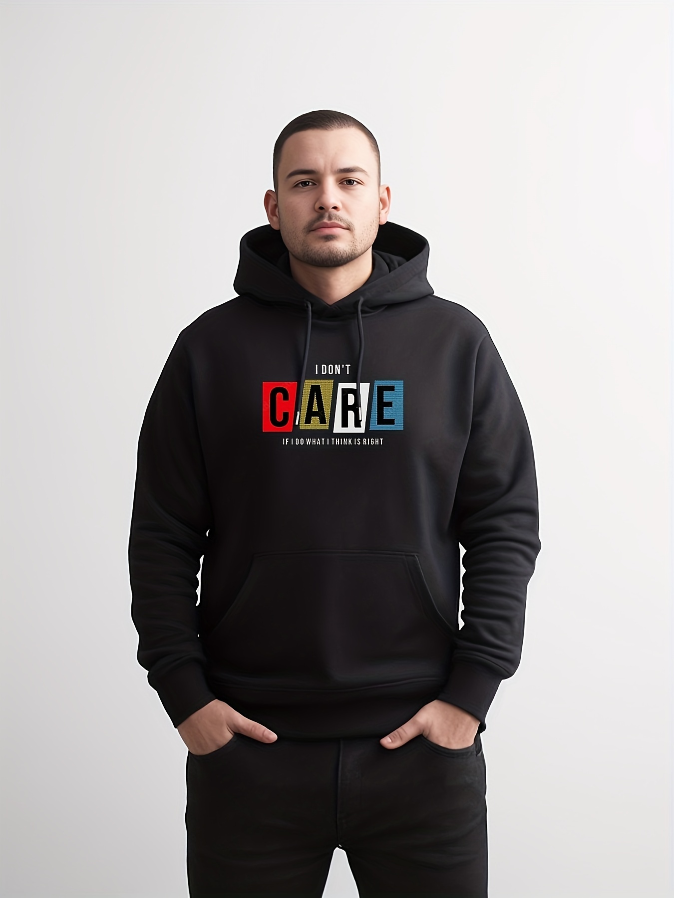 Funny I Don't Care Print Hoodie, Cool Hoodies For Men, Men's