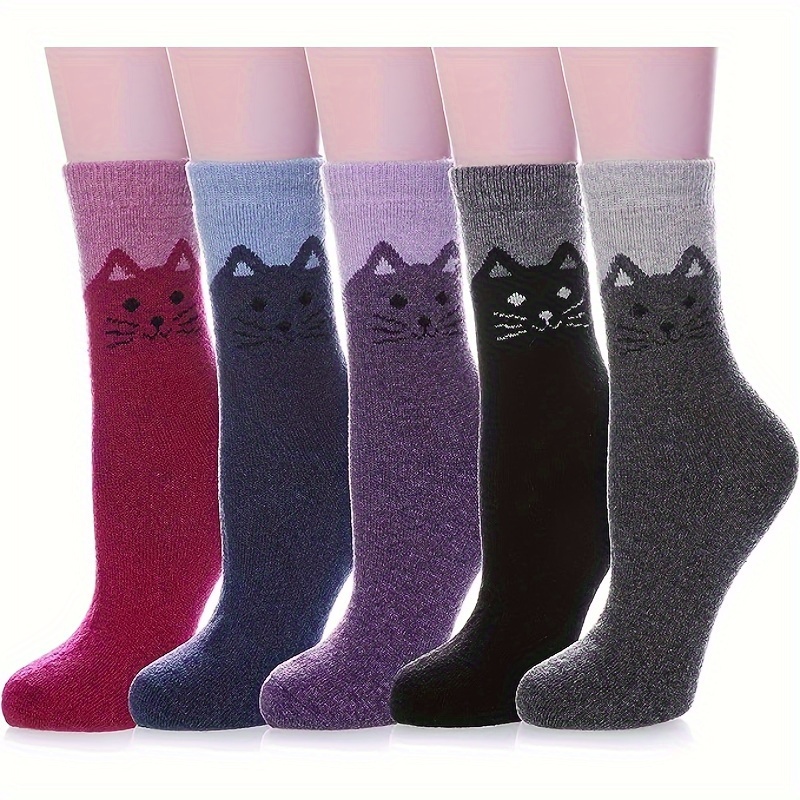 5 Pairs Wool Socks for Women Gifts Winter Warm Thick Knit Cozy Crew Socks 