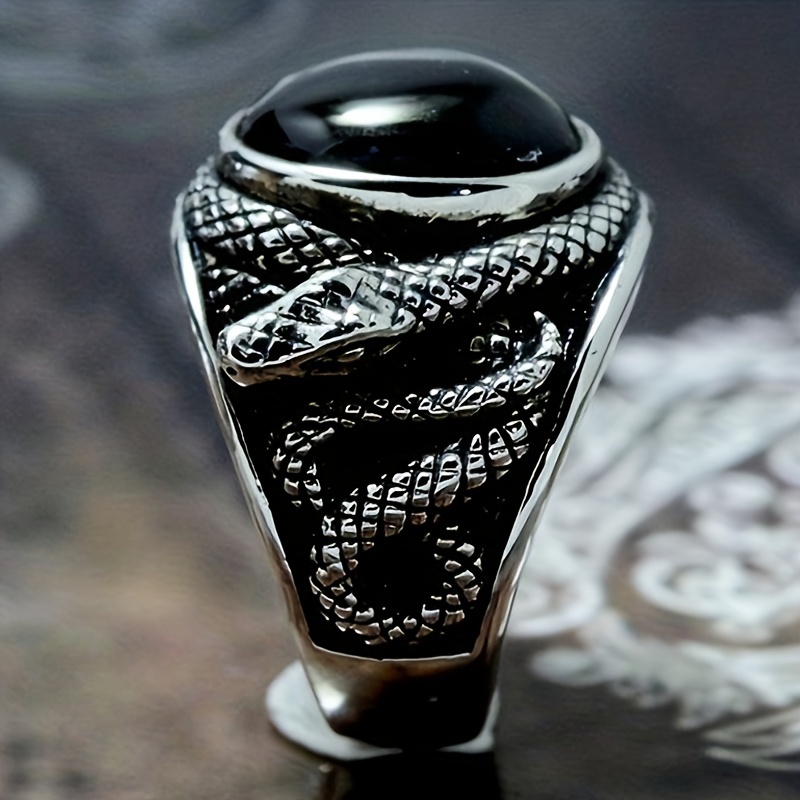 Men's Retro Rhinestone Snake Ring, Statement Party Accessory