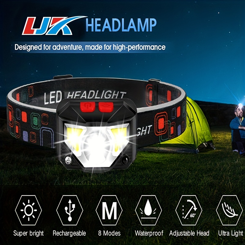 Ultra-light Rechargeable Headlamp Flashlight With 1100 Lumens, White/red  Light, Waterproof  Motion Sensor For Outdoor Activities Temu