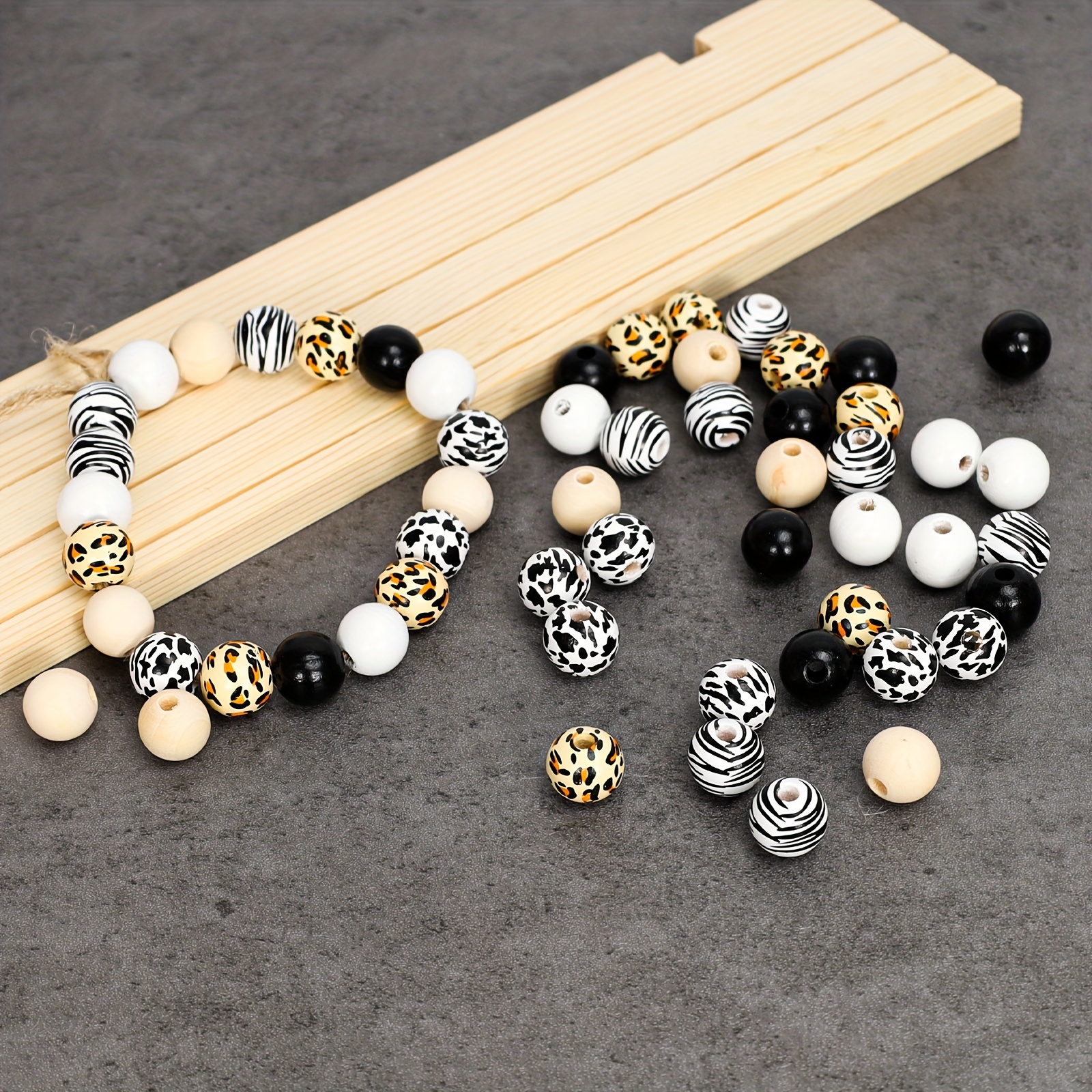 Cute Cow Leopard Print Beads White Black Wooden Round - Temu