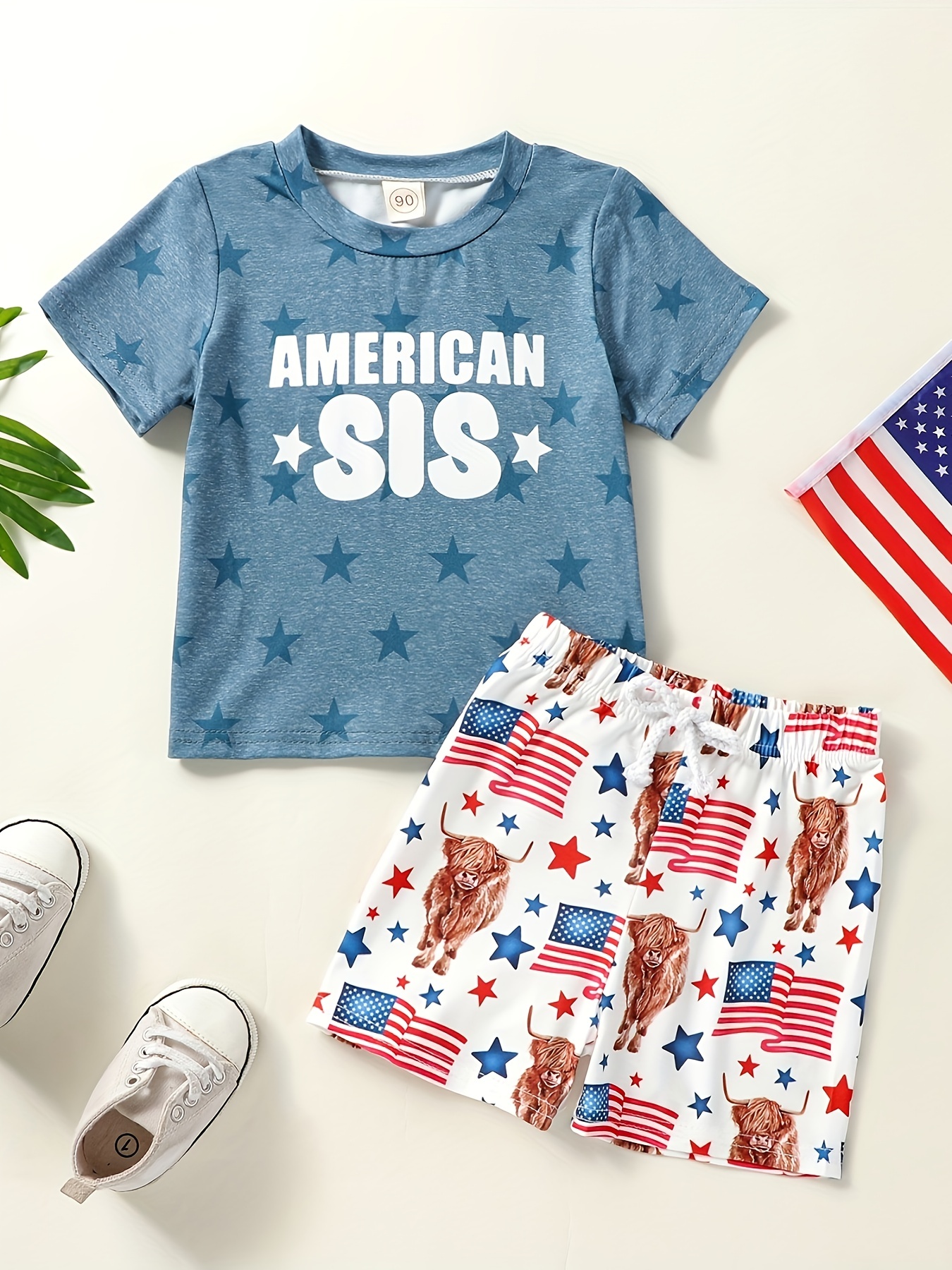 Petit Drapeau Américain à Imprimer 2pcs Garçons Bébé American Bro/american Sis Star Bull Le Drapeau Américain  Imprimer Col Rond T-shirt & Shorts Pour Le Jour De Lindépendance, Bébé Été  Vêtements Ensembles | Magasinez Maintenant Pour Des Offres