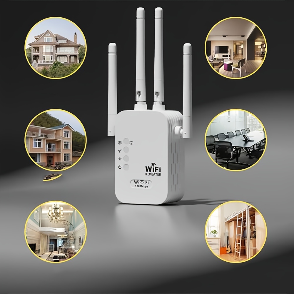 WiFi Extender- WiFi Range Extender Up to 1200Mbps, WiFi Signal Booster, 2.4  & 5GHz Dual Band WiFi Repeater with Access Ethernet Port, 360° Full  Coverage, Easy Set-Up. (1200Mbps) 