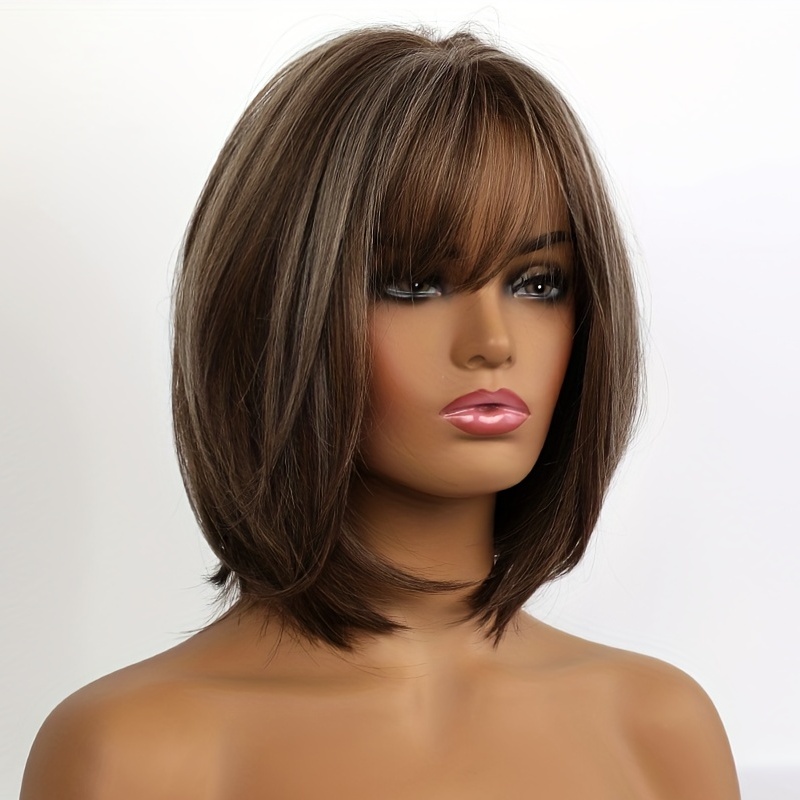 Brown bob shop wig with fringe