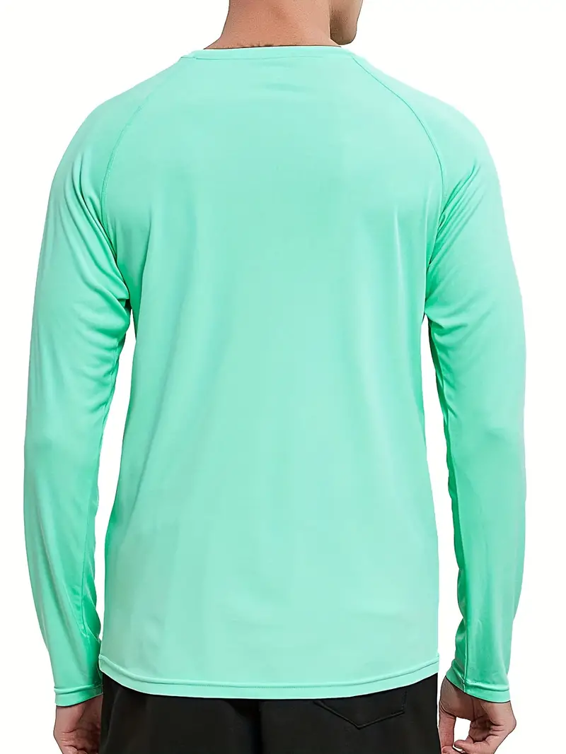 Men's Solid Sun Protection Shirt, Casual Slightly Stretch Breathable Pullover Long Sleeve Shirt for Summer Outdoor,Temu