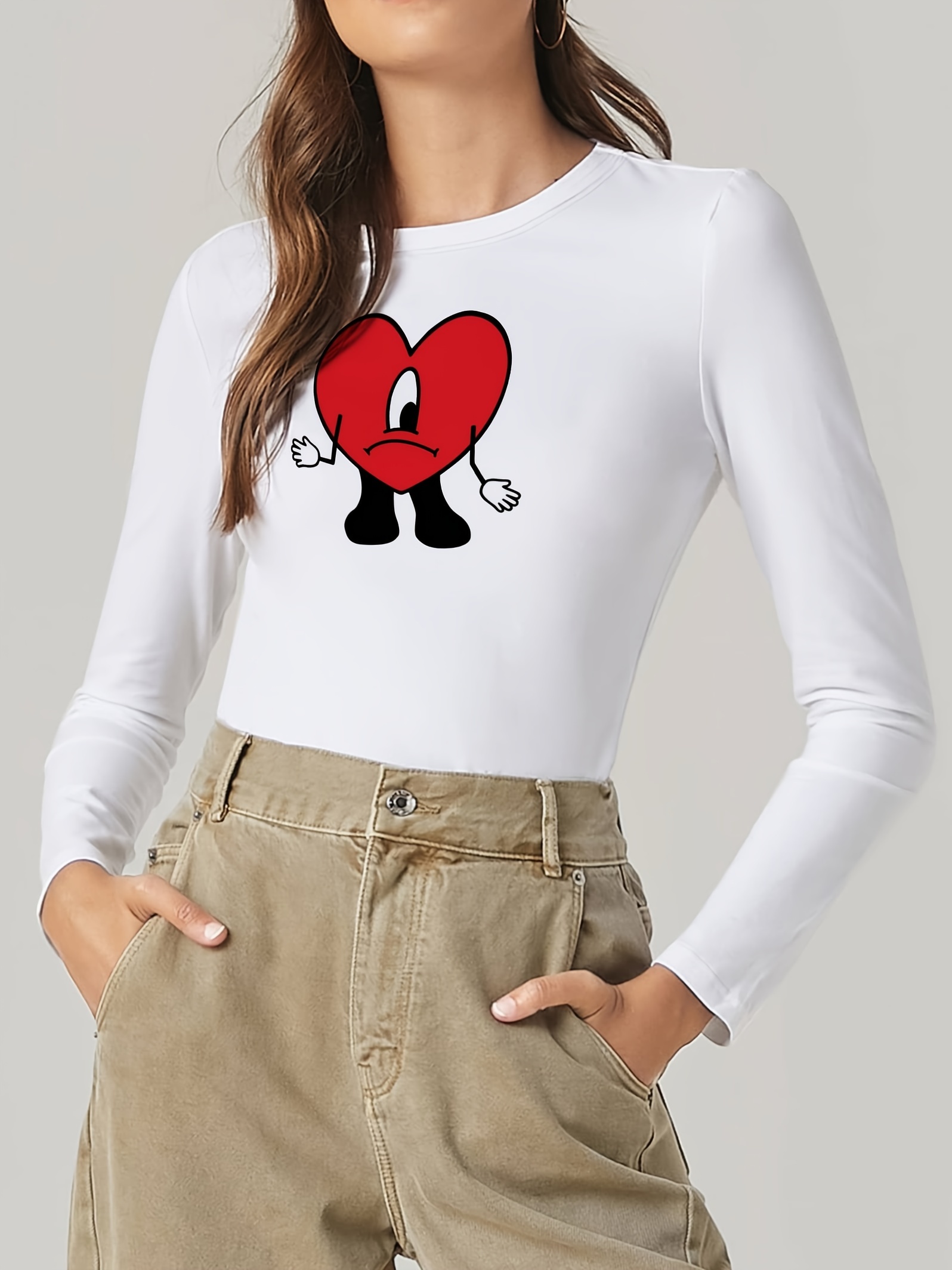 Women's Red Emblem Long Heart T-Shirt - White