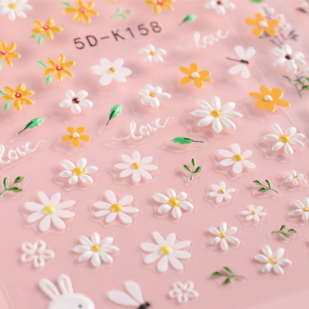 Colorful 5d Acrylic Daisy Nail Stickers Self adhesive Nail - Temu