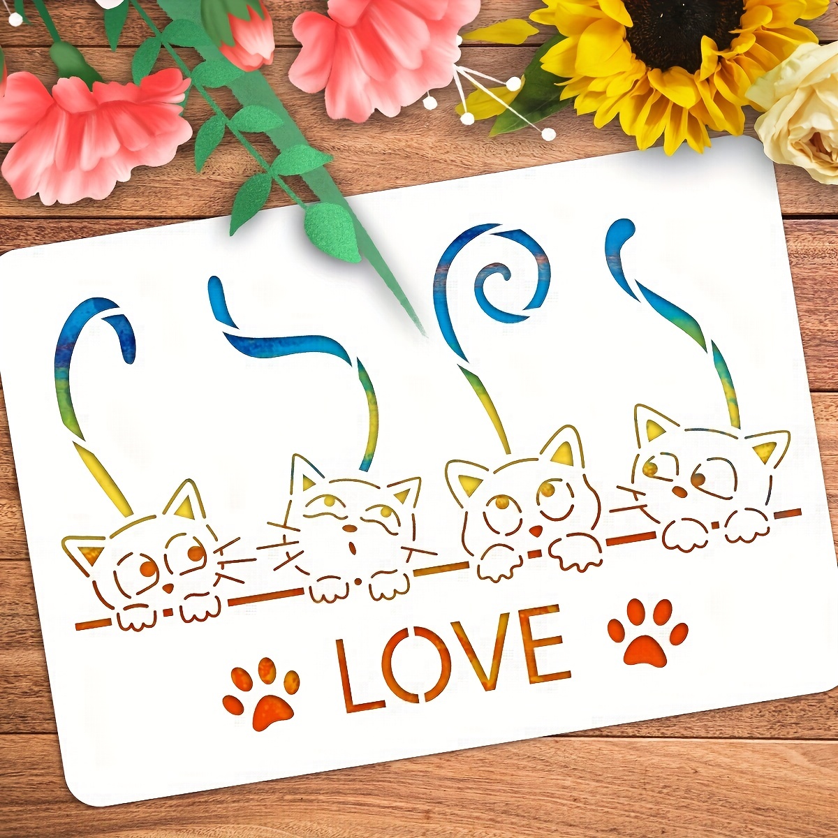 6Pcs A5 I Love Cat Butterfly Layering Stencils for Painting Scrapbook  Template