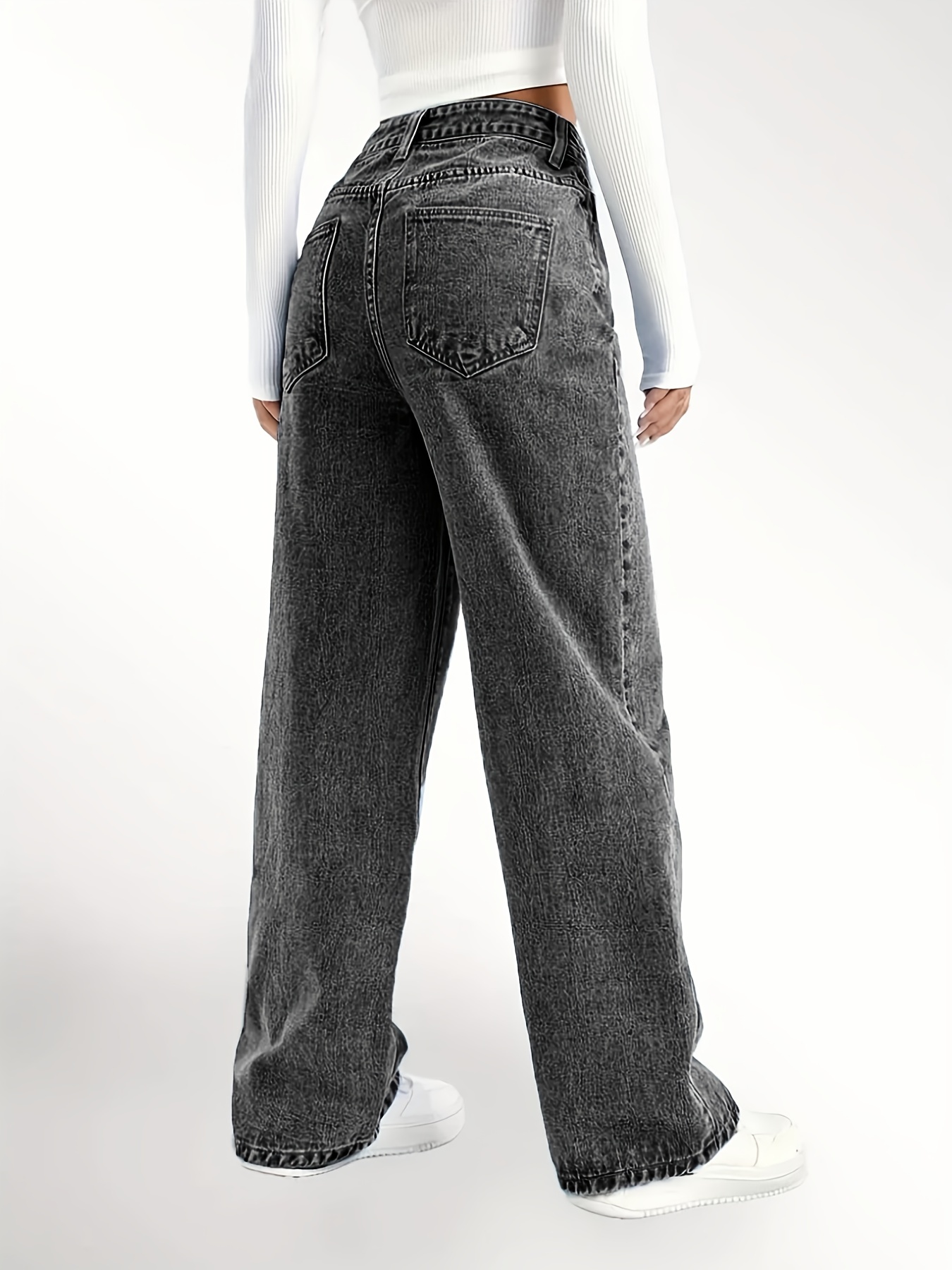 Ripped Straight Leg Loose Fit Jeans High Wide Legs - Temu Spain