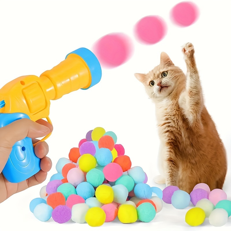 Cat Toy Ball Launcher, 30 Cat Pom Pom Balls And Cat Toy Launcher