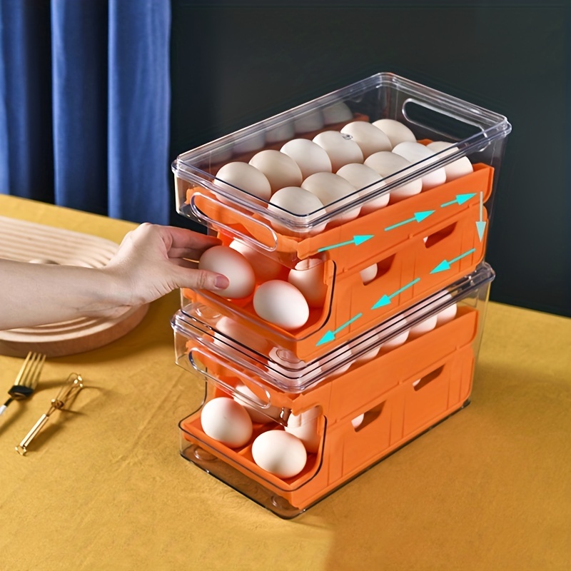 Egg Holder for Refrigerator 24 Grid,Drawer Type Egg Storage Box Plastic Egg  Fresh Storage Container Egg Organizer Case for Fridge