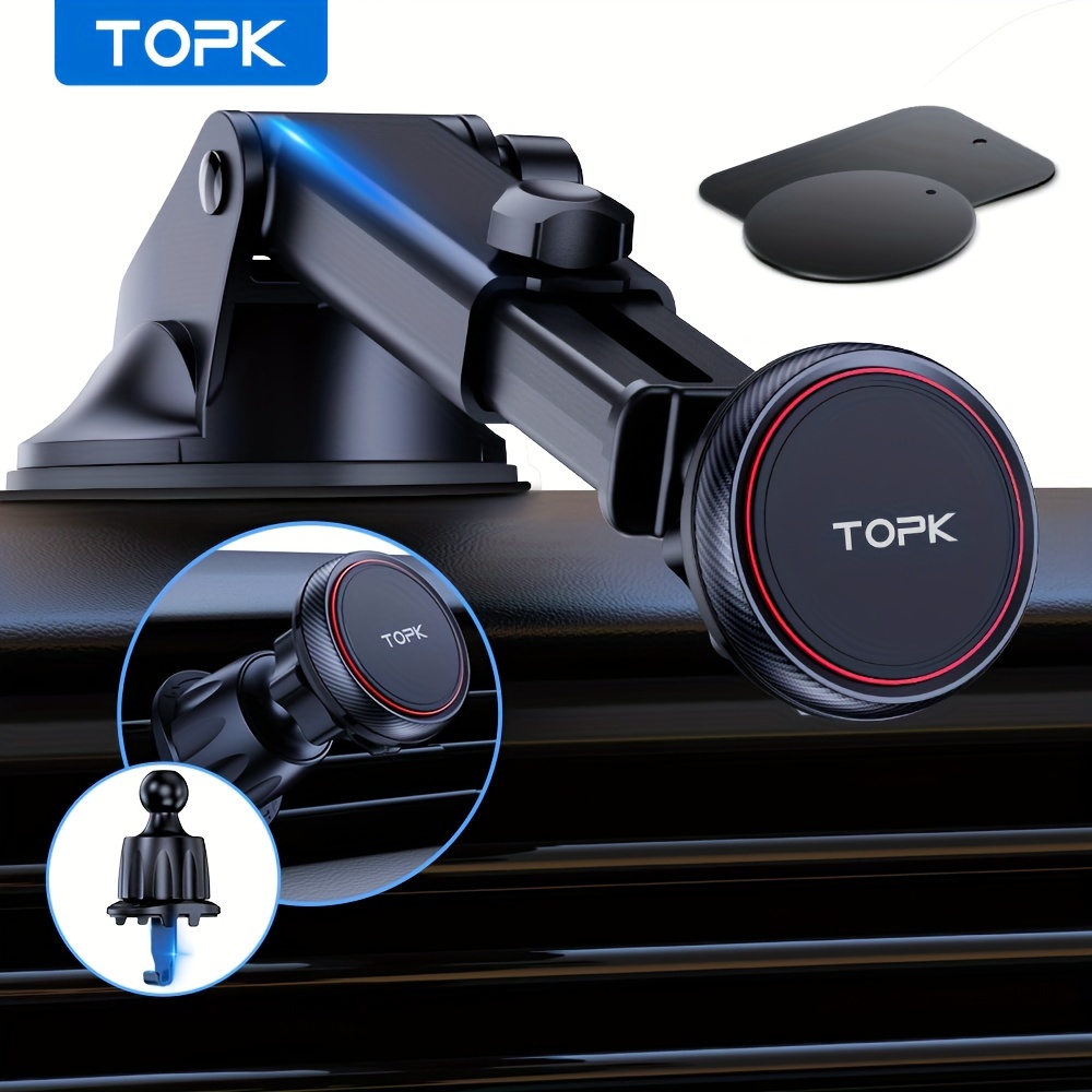 

2-in-1 Magnetic Car Phone Mount, N52 Strong Magnet Dashboard & Air Vent Car Phone Holder With Adjustable Telescopic Arm For All Cell Phones
