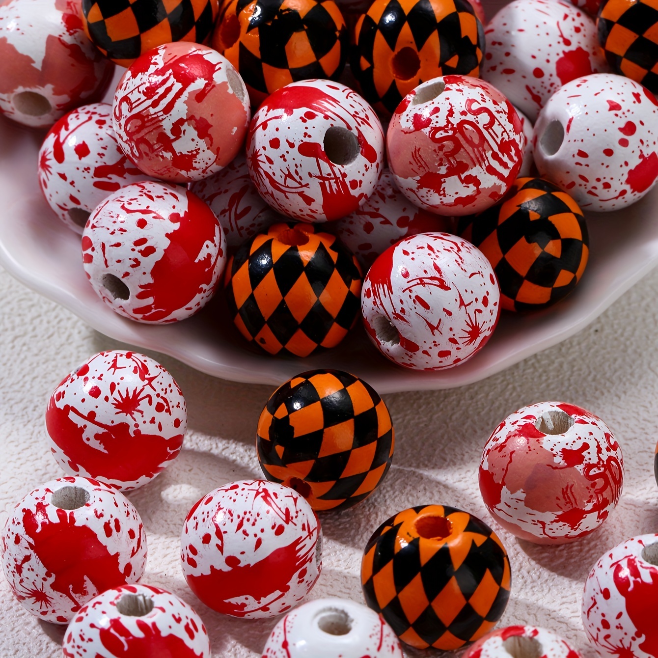 Halloween Blood Drop Print Wooden Beads Loose Beads For - Temu