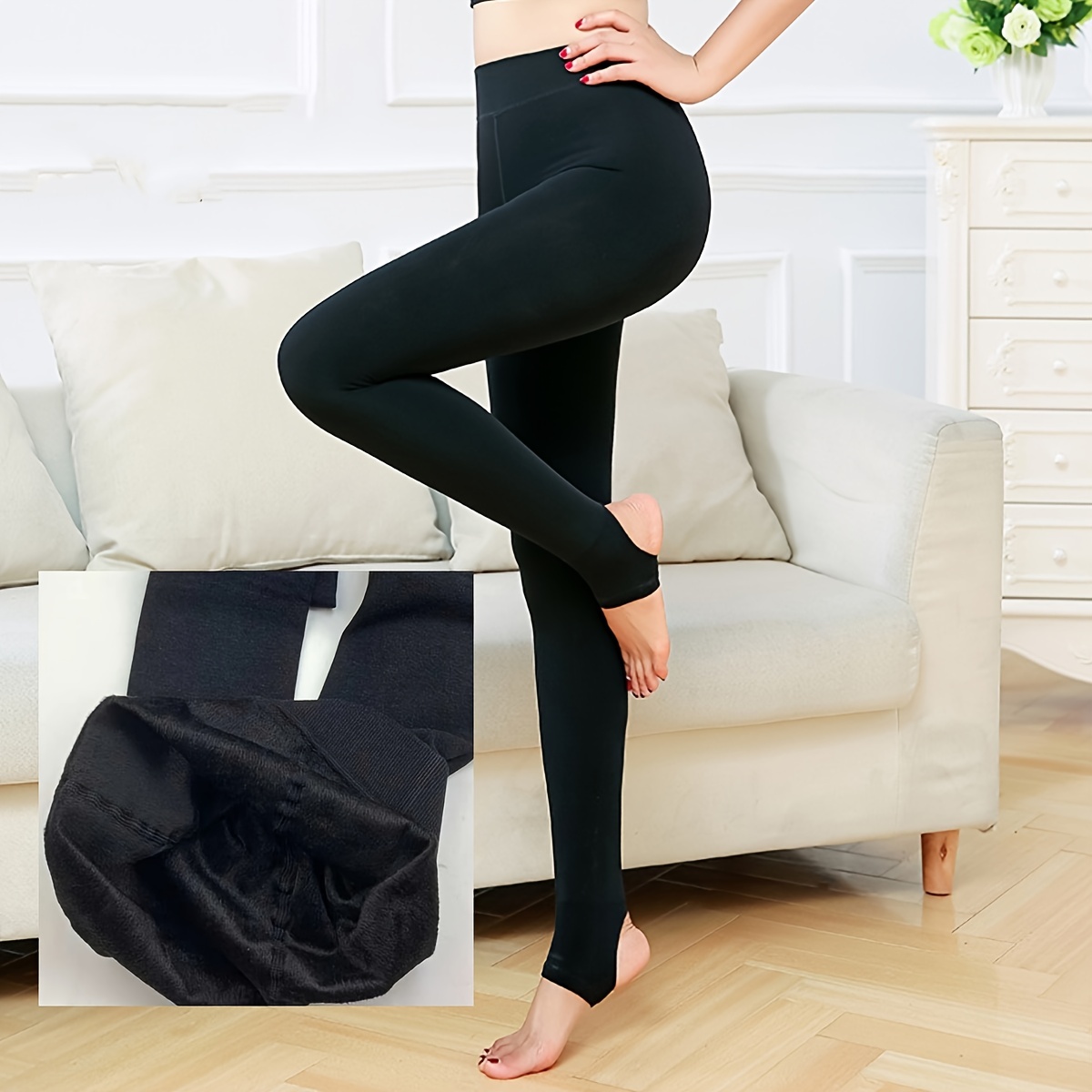 Pocket Plush Lined Tights Opaque Thermal Pants High Waisted - Temu