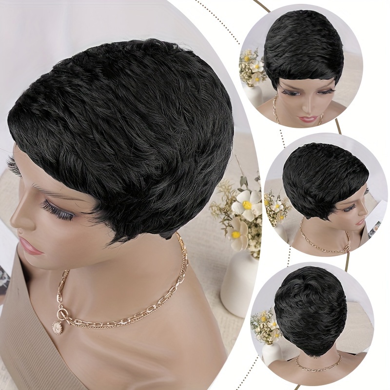 Short Pixie Cut Wigs For Women Pixie Cut Short Black Wavy - Temu