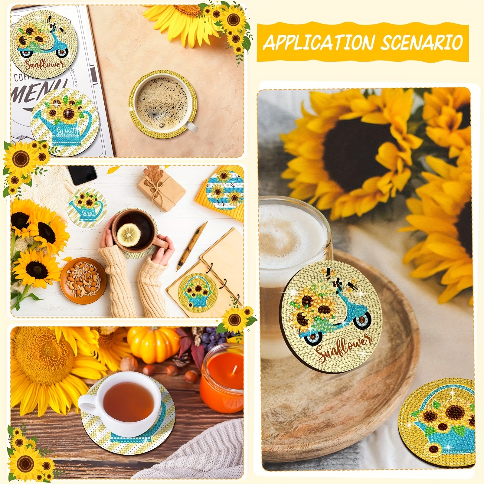 Sunflower Diamond Painting Coasters Holder 5d Diamond - Temu