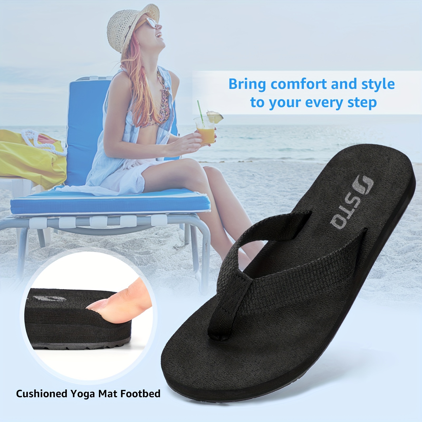 STQ Flip Flops for Women Beach, Comfortable Yoga Mat Summer Thong