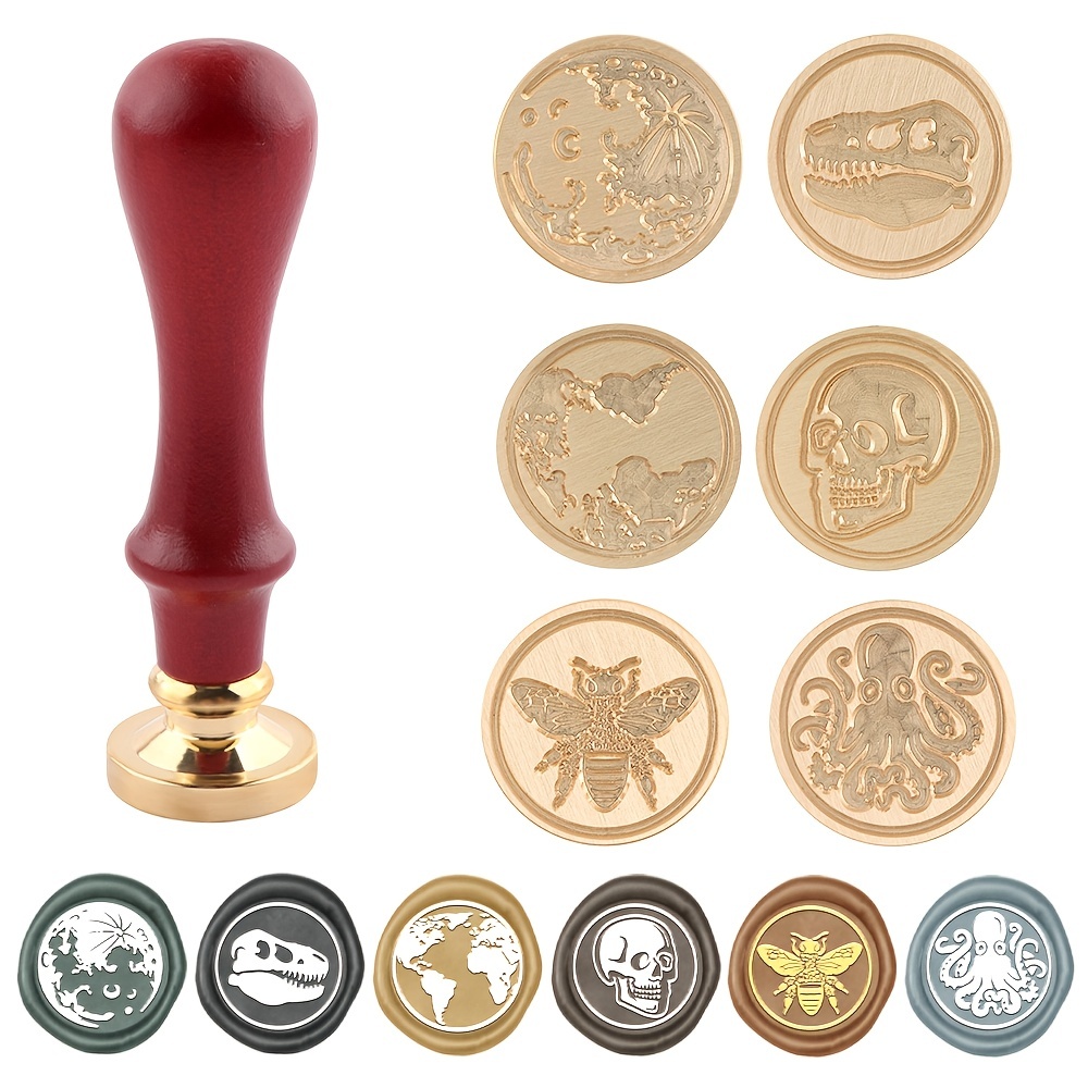 6 PCS Wax Seal Stamp Set with Magic Symbols Wax Stamp Heads and Wooden  Handle, V