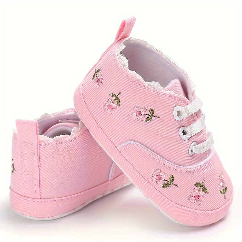 Cute Embroidered Flower Soft Bottom Shoes For Baby Girls, Lightweight Comfortable Walking Shoes For All Seasons