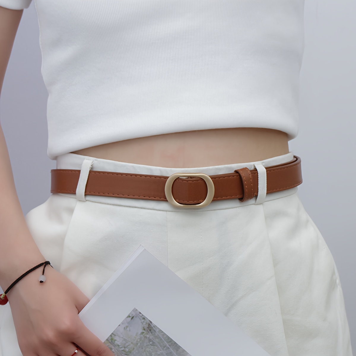 Fashion Thin Pu Leather Belt Women Metal Pin Buckle Belts - Temu