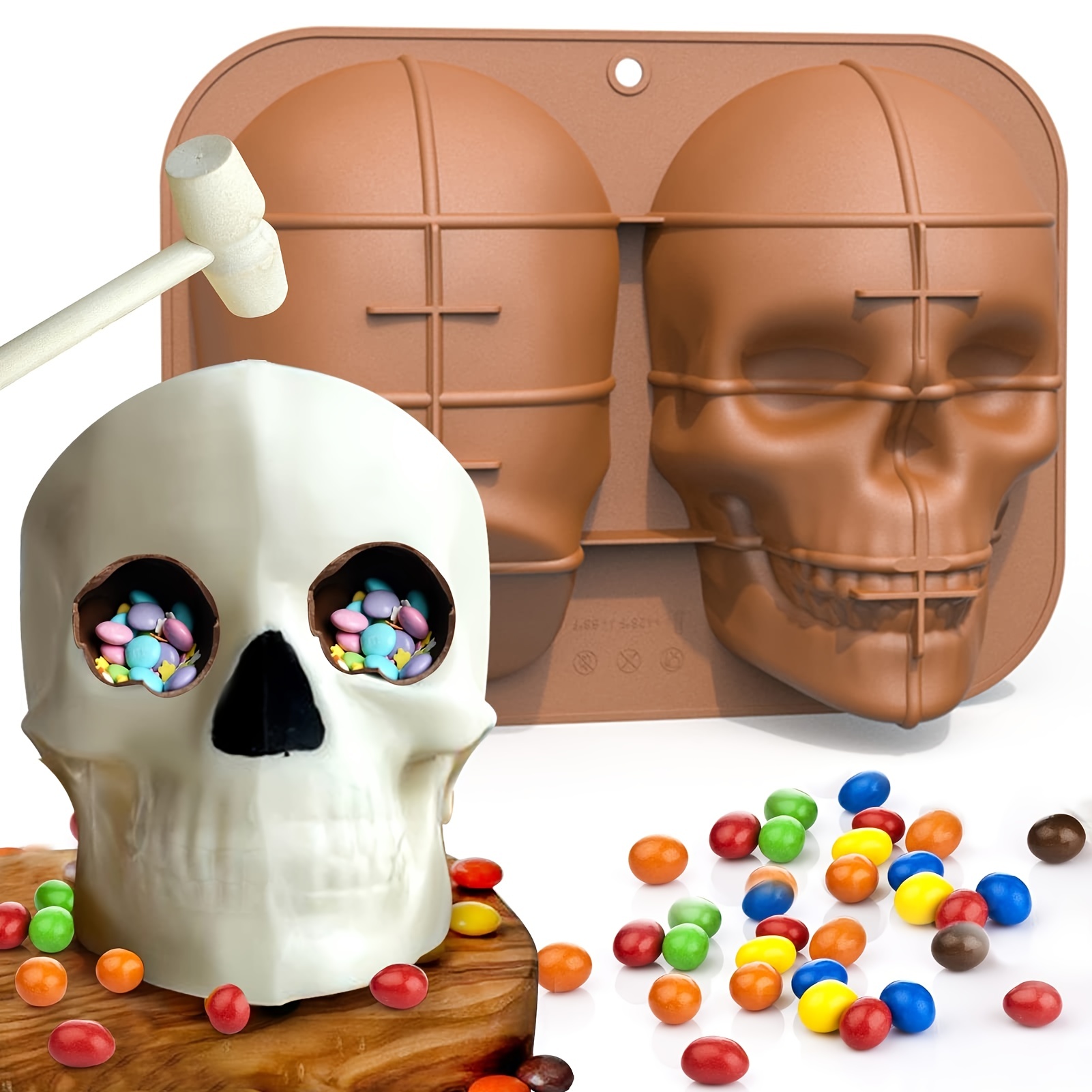 Ruziyoog Large Skull Cake Pan Haunted Skull Baking Cake Mold for Halloween and Birthday Party Coffee, Adult Unisex, Size: 12.6, Brown