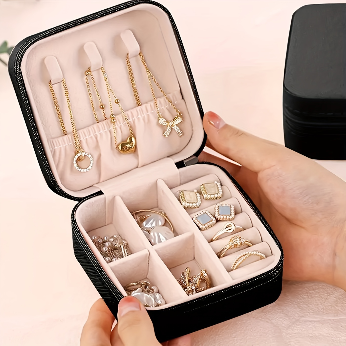 Small Jewelry Box, Mini Jewelry Organizer, Square Jewelry Display Box, Pu  Leather Earring Ring Necklace Jewellery Case, Travel Portable Jewelry  Storage Box - Temu
