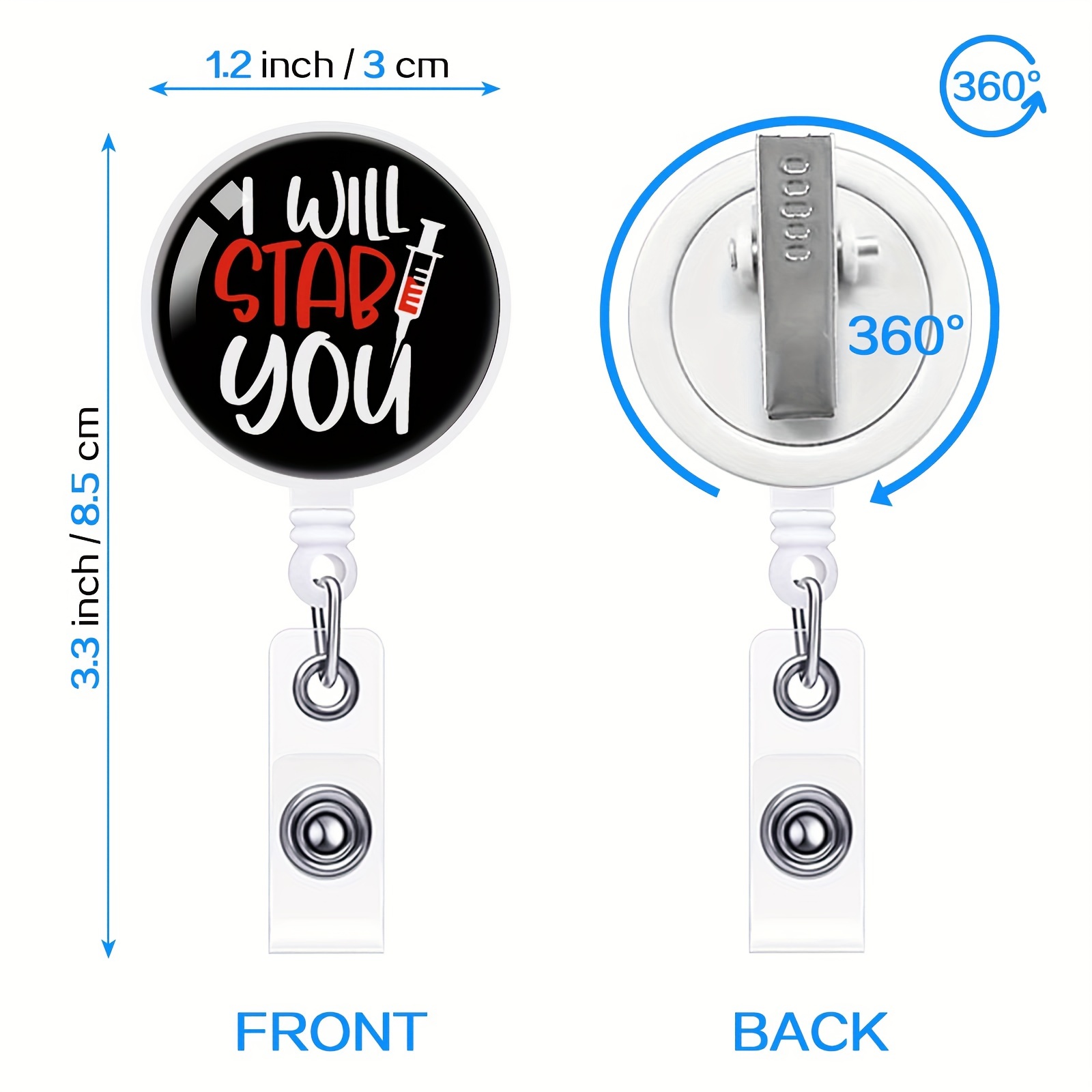 1pc I Will Stab You Retractable Badge Reel with Alligator Clip Funny ID Badge Holder for Nurse Funny Syringe Badge Clear Card Holder for Phlebotomy